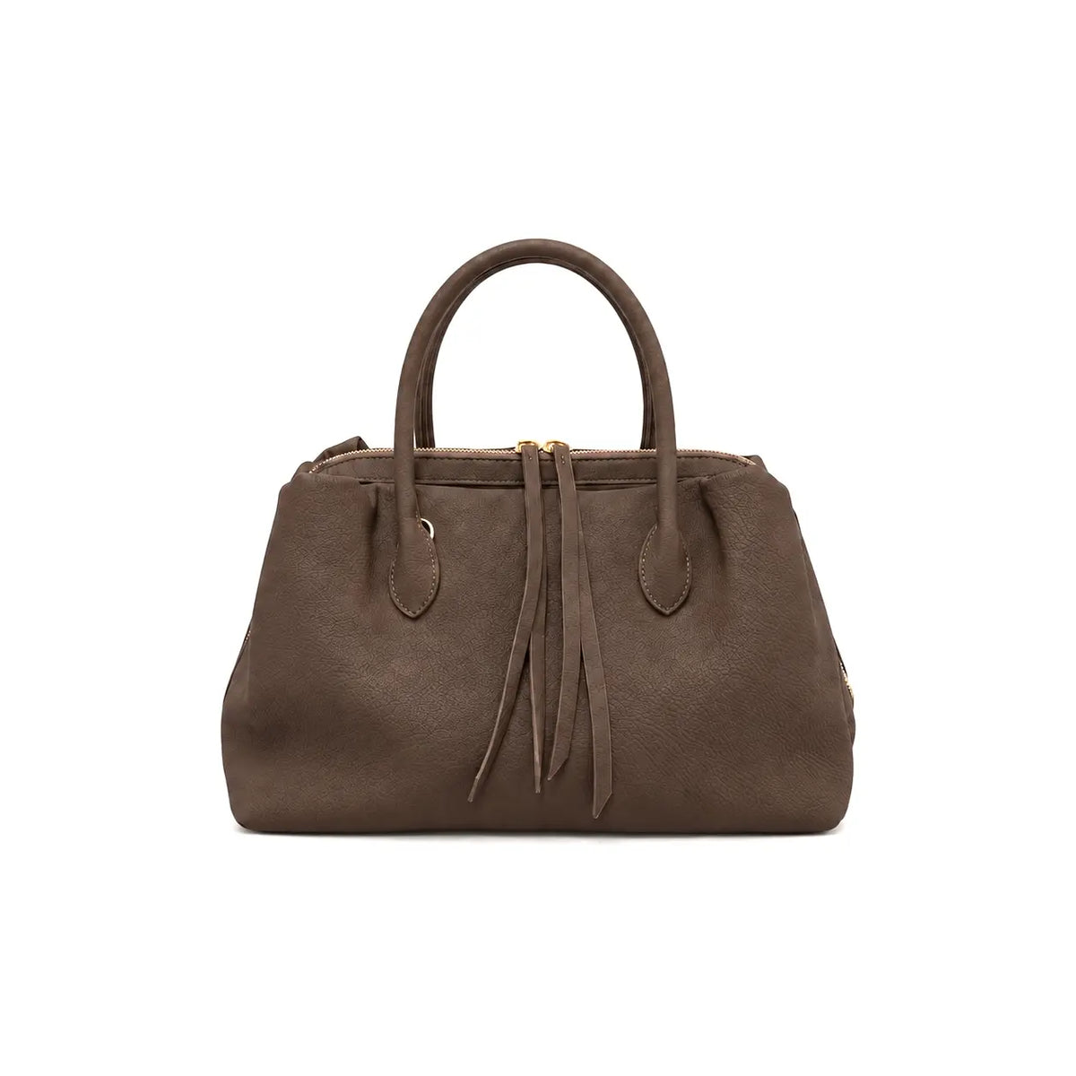 Borsa Kelsey fango zip con chiusura completa e clip magnetiche laterali dettagli oro molto capiente tasche interne con zip e senza