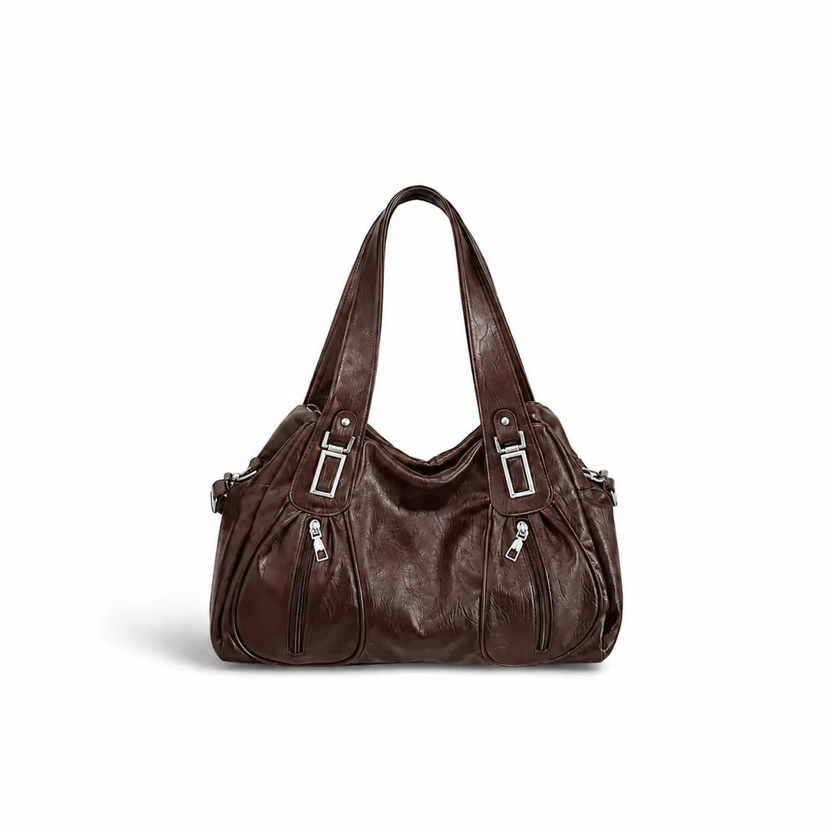 borsa Brooklyn per università e lavoro testa di moro con hardware argento tasche esterne con chiusura zip su sfondo bianco